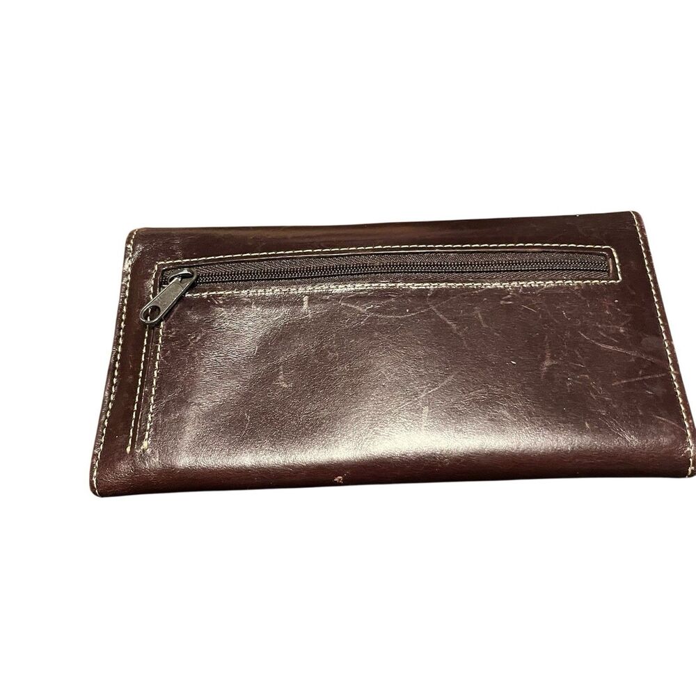 Pardo & Negro Genuine Leather Women's Wallet Brown with Turquoise Organizer GUC - Picture 2 of 16